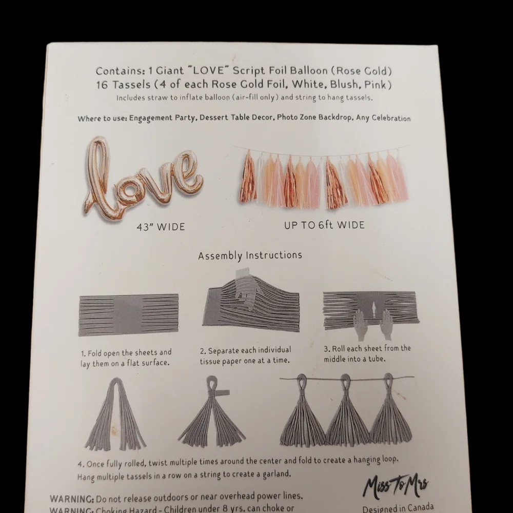 NEW IN BOX Love Rose Gold Foil Balloon with Tassel Garland